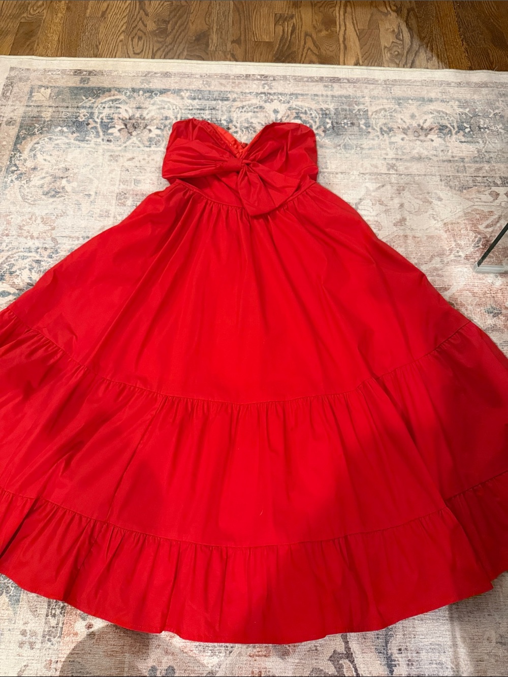 Fate Strapless Red Tiered Bow Front Dress